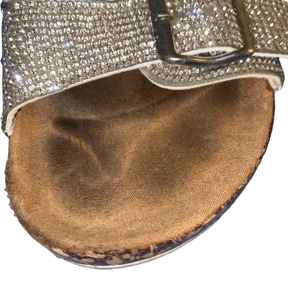 Nicole Miller Sliver Glitter Rhinestones Sandal Slides Size 8 - Picture 3 of 9